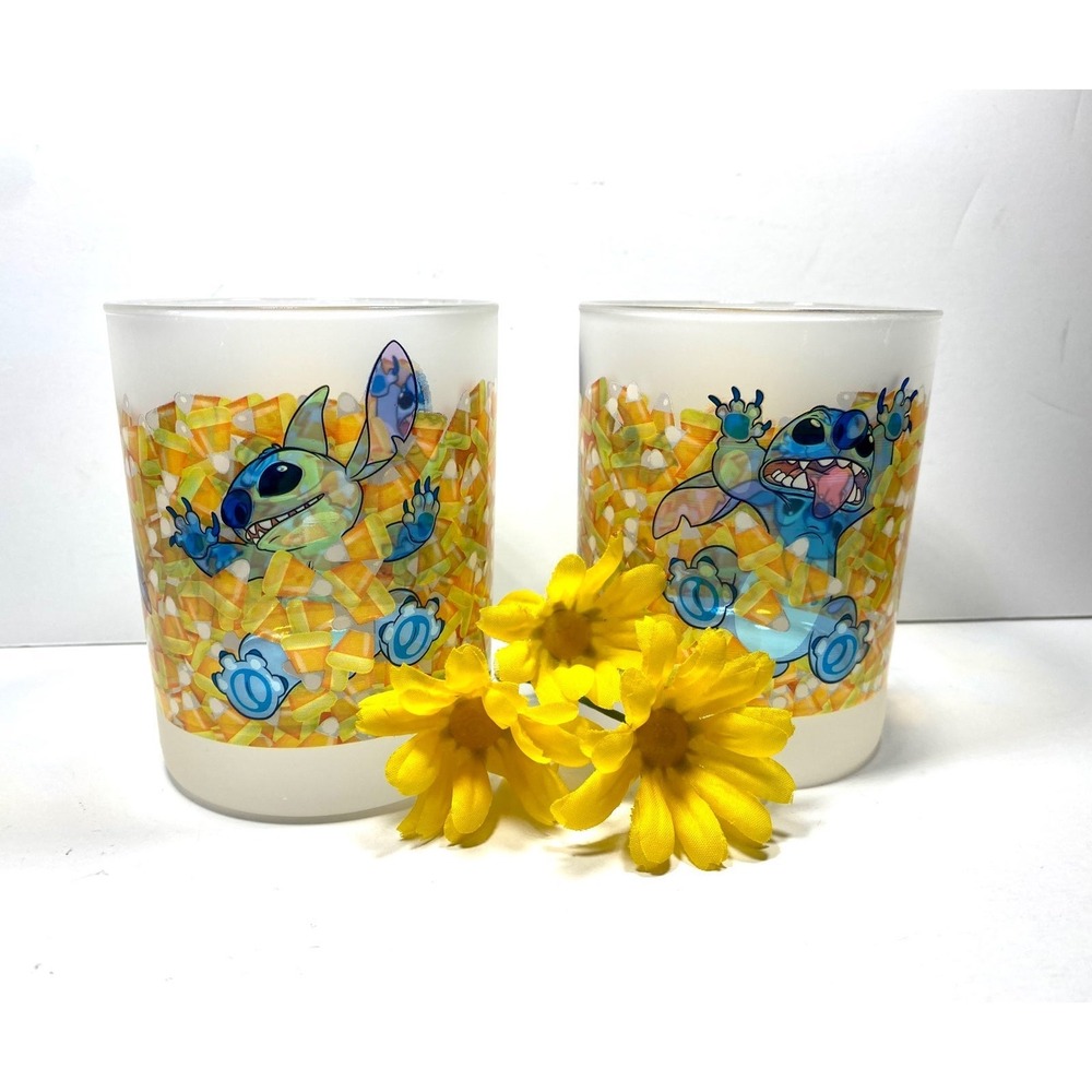 Disney Stitch Candy Corn Halloween Fall Frosted Glasses Cups Set of 2